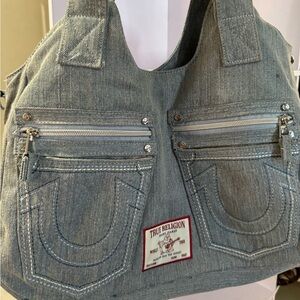 True Religion Blue Denim Tote / Hobo Bag